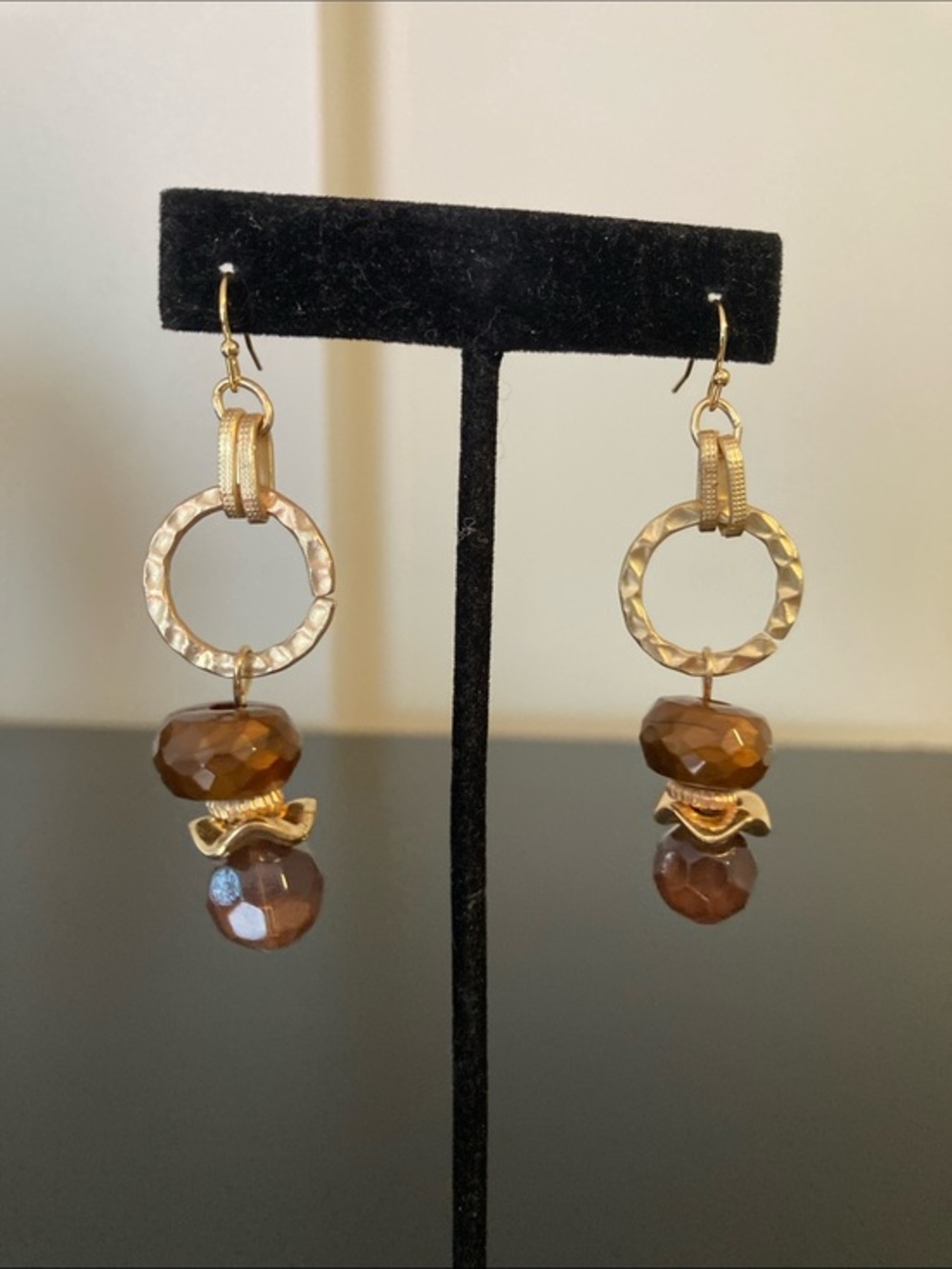 Gold-Tone Brown Faceted Bead Drop Earrings
